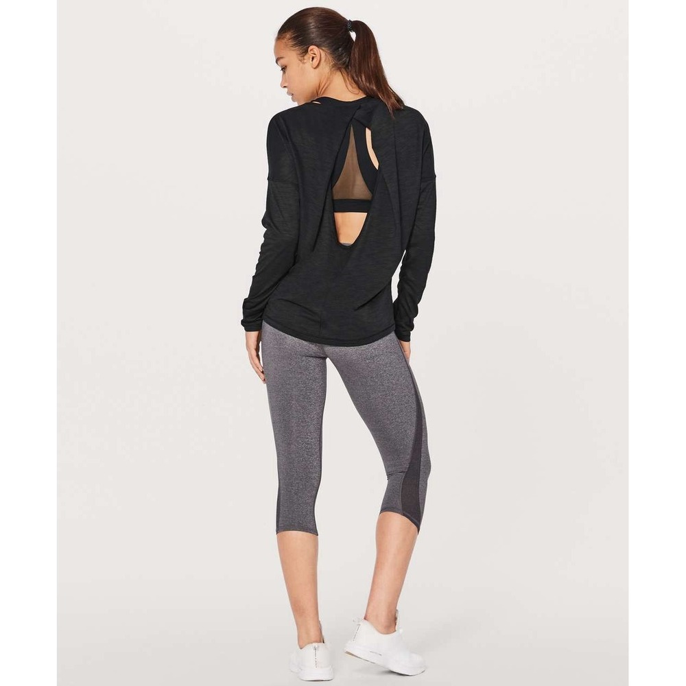 Lululemon Get Set Long Sleeve Womens 4 Running Cut Out Heathered Shirt Yoga